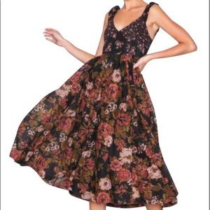 Free People Love You Midi Dress - Black Floral